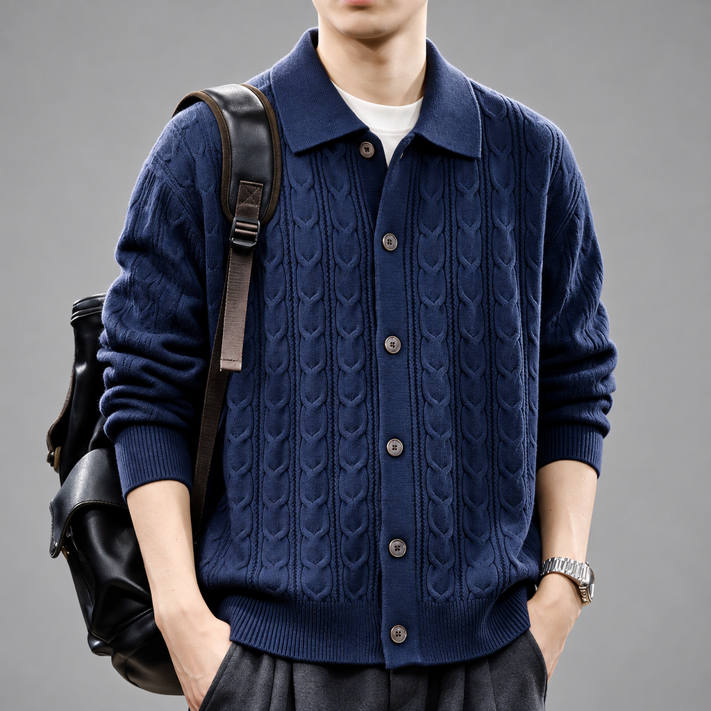 Toby Men's Collared Cable Knit Cardigan Sweater