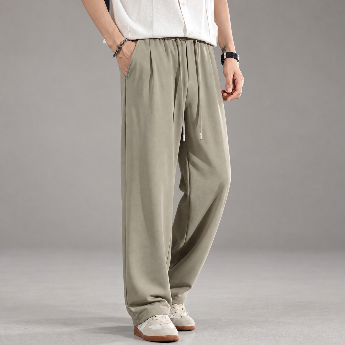 Anderson Men's Pleated Wide-Leg Drawstring Pants