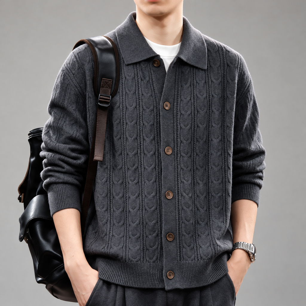 Toby Men's Collared Cable Knit Cardigan Sweater