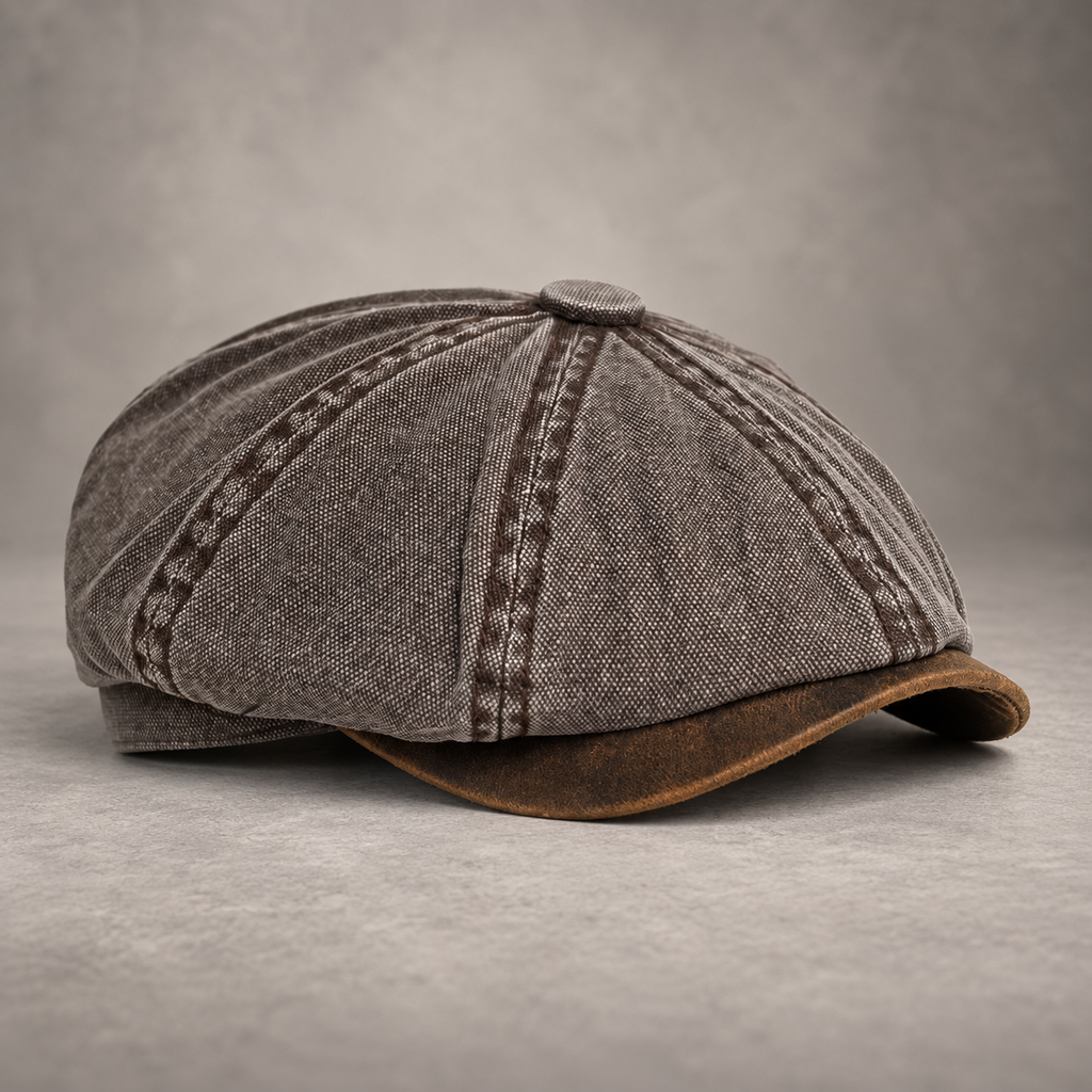 Whitaker Washed Eight-Panel Newsboy Cap with Contrast Brim