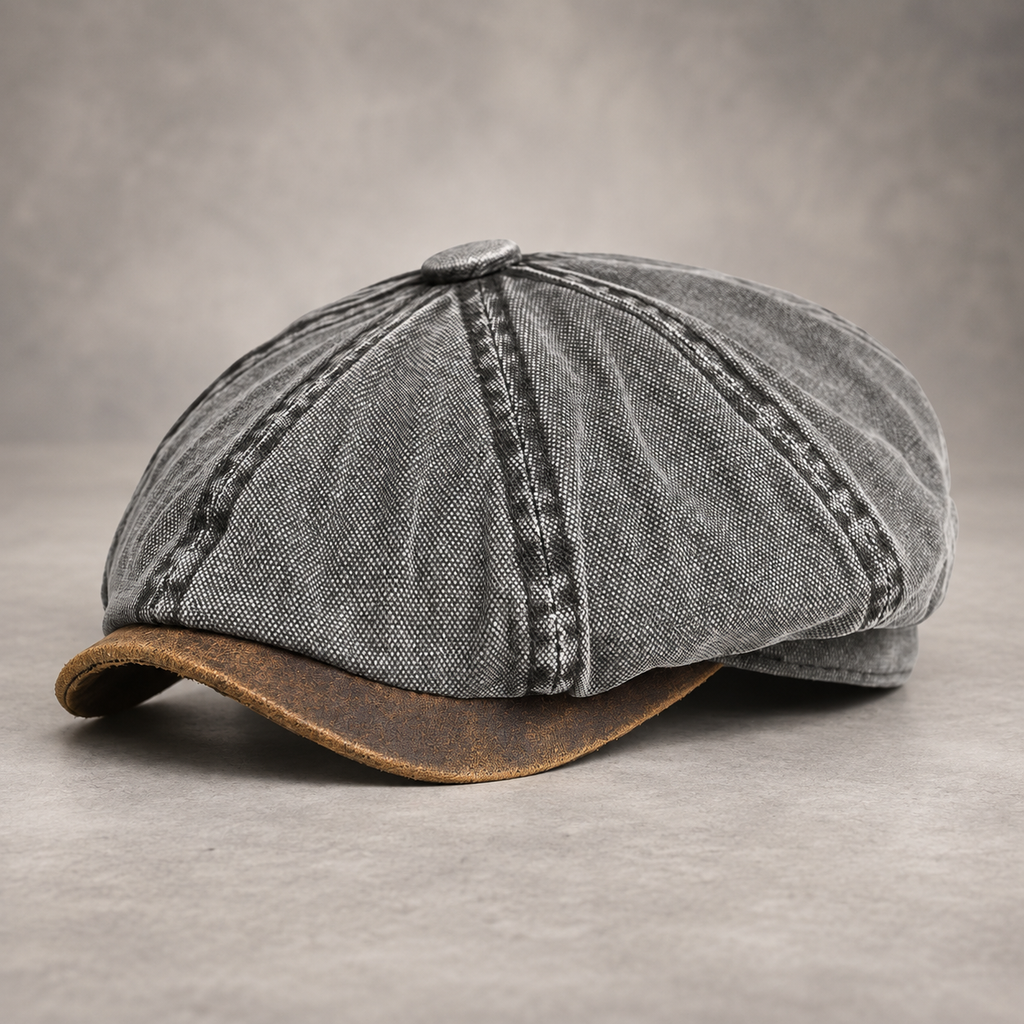 Whitaker Washed Eight-Panel Newsboy Cap with Contrast Brim
