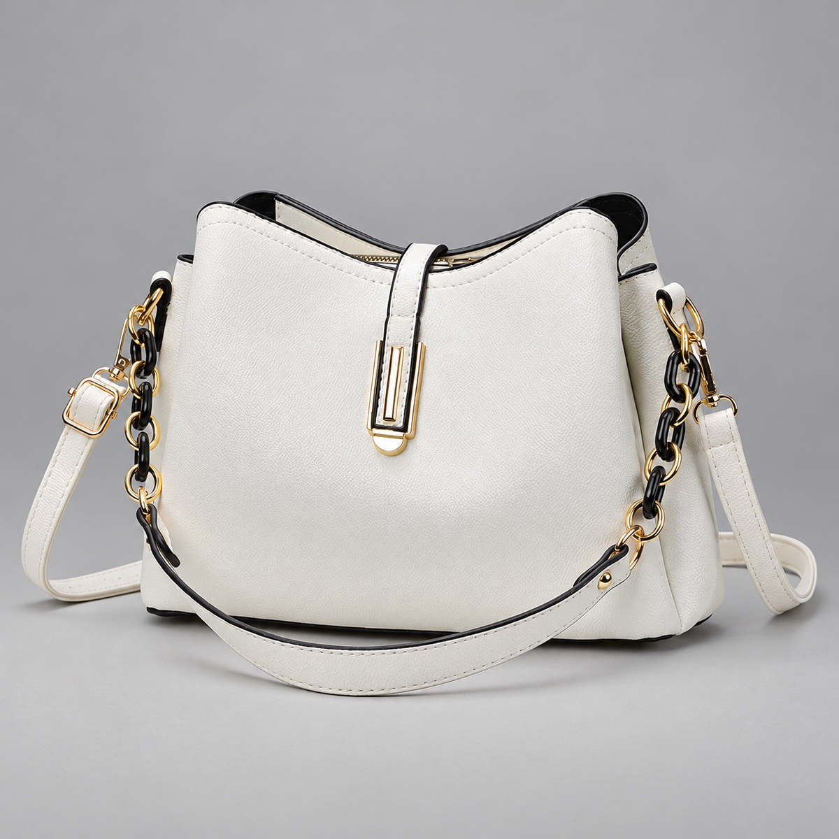 Caslen Women’s Textured Shoulder Bag with Chain Details